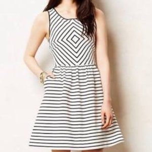 Anthropologie Mauve Black White Fit Flare Dress 6